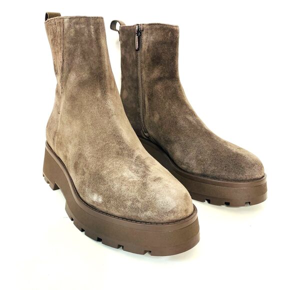 New Vince Camuto Neframes Brown Leather Suede Chunky Sole Side Zipper Bootie 8.5 - Picture 2 of 9